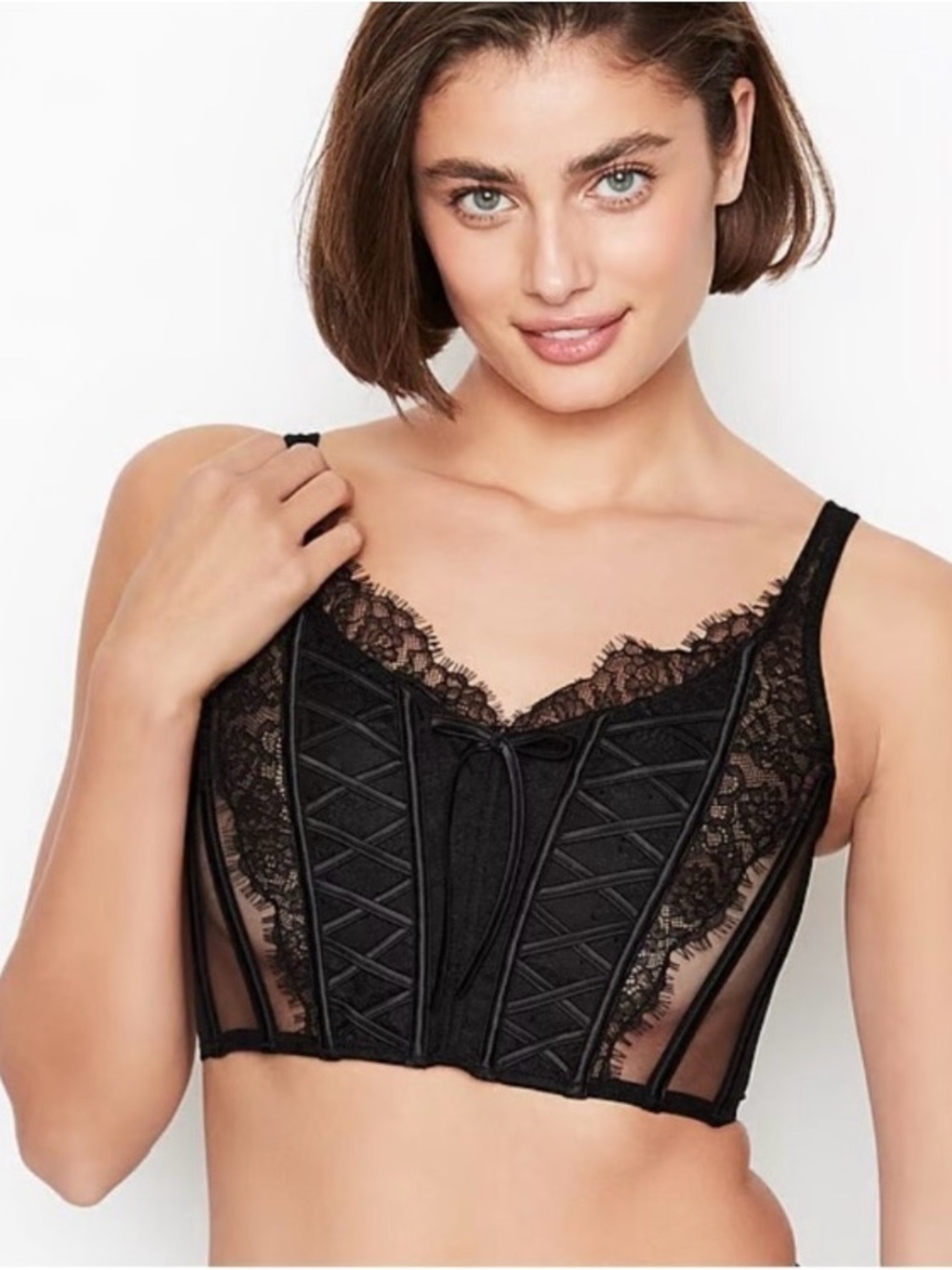 Victoria’s Secret Dream Angel Unlined Lace Corset/Bustier Top in Black